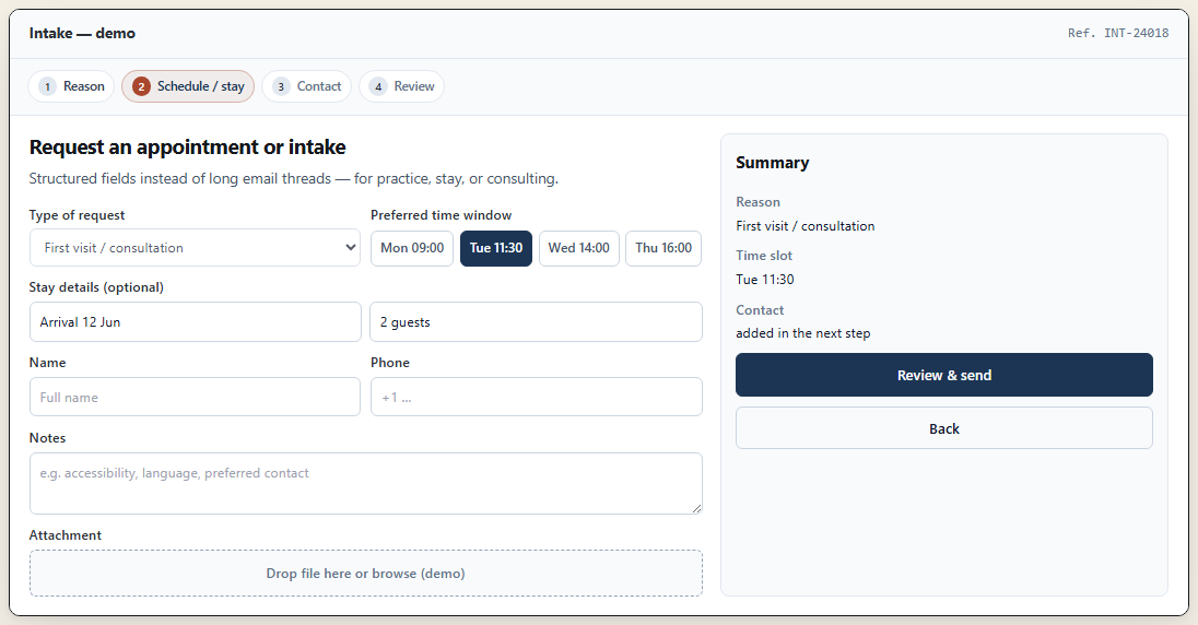 Preview of intake workflow pattern